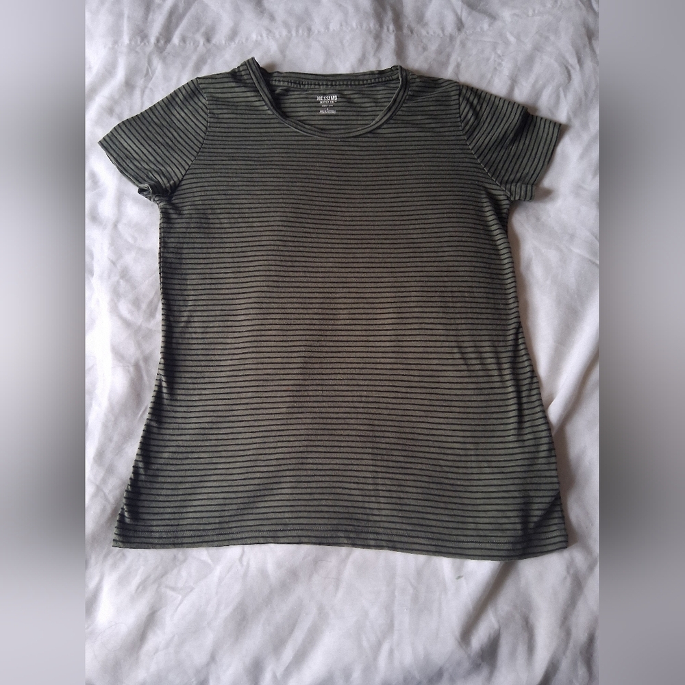 Mossimo Supply Co. Olive Green and Black Striped Short Sleeve Tee